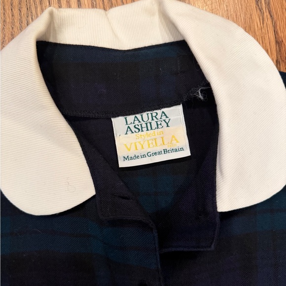 Vintage Laura Ashley Navy and Green Plaid Dress with Collar - Picture 2 of 4
